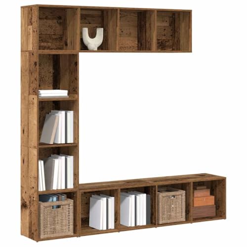 Estantería de madera vieja con 3 estantes estrechos y 4 compartimentos 4