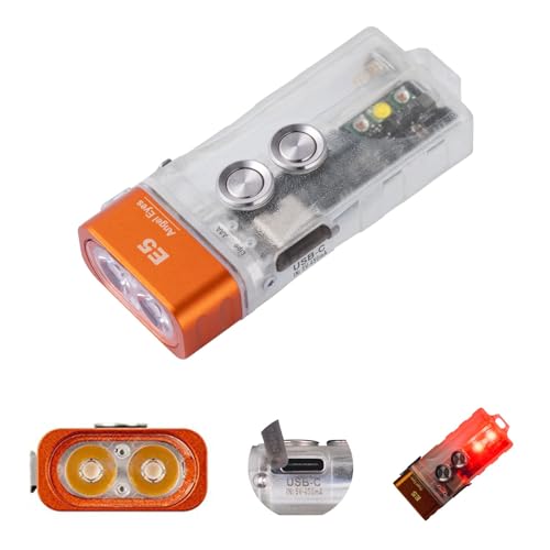 RovyVon E5 Keychain Torch USB C Rechargeable, 4000K High CRI Pocket EDC Flashlight with Dual Power Function, Daily EDC Gear for Camping, Hiking (White+Red Sidelight)