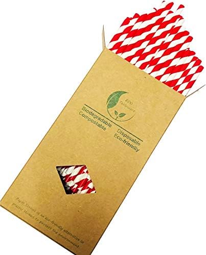 Pitillos de papel rojo y blanco a rayas, 100 piezas miniatura 3
