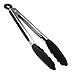 Pinza da Cucina con Testa in Silicone e Manico in Acciaio Inossidabile per Cucinare Grigliare Barbecue all'aperto Insalata di Pesce Utensili da Cucina da Campeggio, Colore: Nero, 9 Pollici (23 cm)
