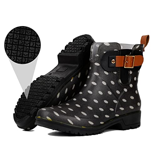 Geweo Gummistiefel Damen Halbhoch Chelsea Herren Wasserdicht Regenstiefel Frauen Atmungsaktiv Stiefel Gummi Kurzschaft Flach Dicke Sohle Arbeitsstiefel Dalmatians Gr. 38