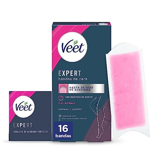 Veet Expert Bandas de Cera Fría Depilatoria para Depilación de Piernas y Cuerpo, con Manteca de Karité, 16 tiras
