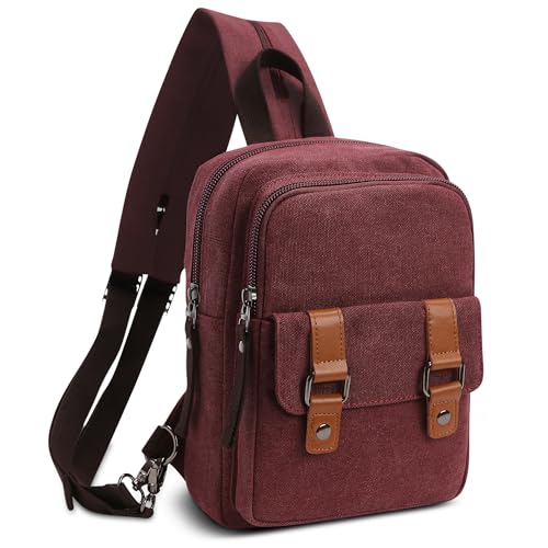 Zaino Uomo Donna Piccolo Borsa a Tracolla Moda Borse Messenger Student da petto Outdoor Viaggio Causale Lavoro Sling Bag Tela a Rosso