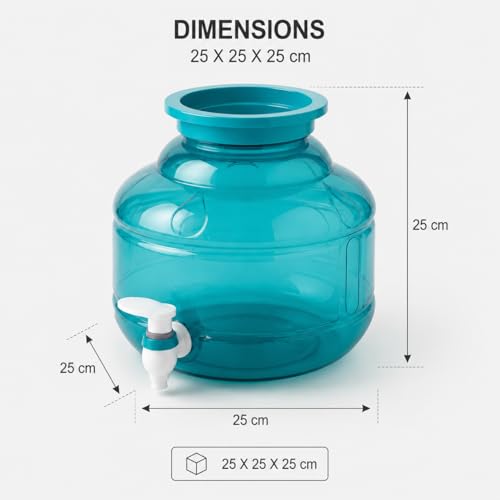 Image of Plastic Water Dispenser Jar with Tap for Home and Office, Peacock Green, Unbreakable (Virgin Quality), 10 Litre, Green
