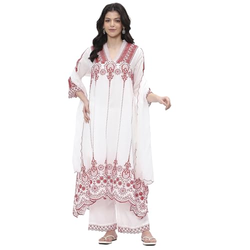 Image of BIBA Women Cotton Asymmetric Embroidered Suit Set