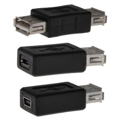 Gizga 3pcs USB A Female to A Female + USB Female to Micro USB Female + USB Female to Mini 5-Pin USB Female Adapters Couplers Connector