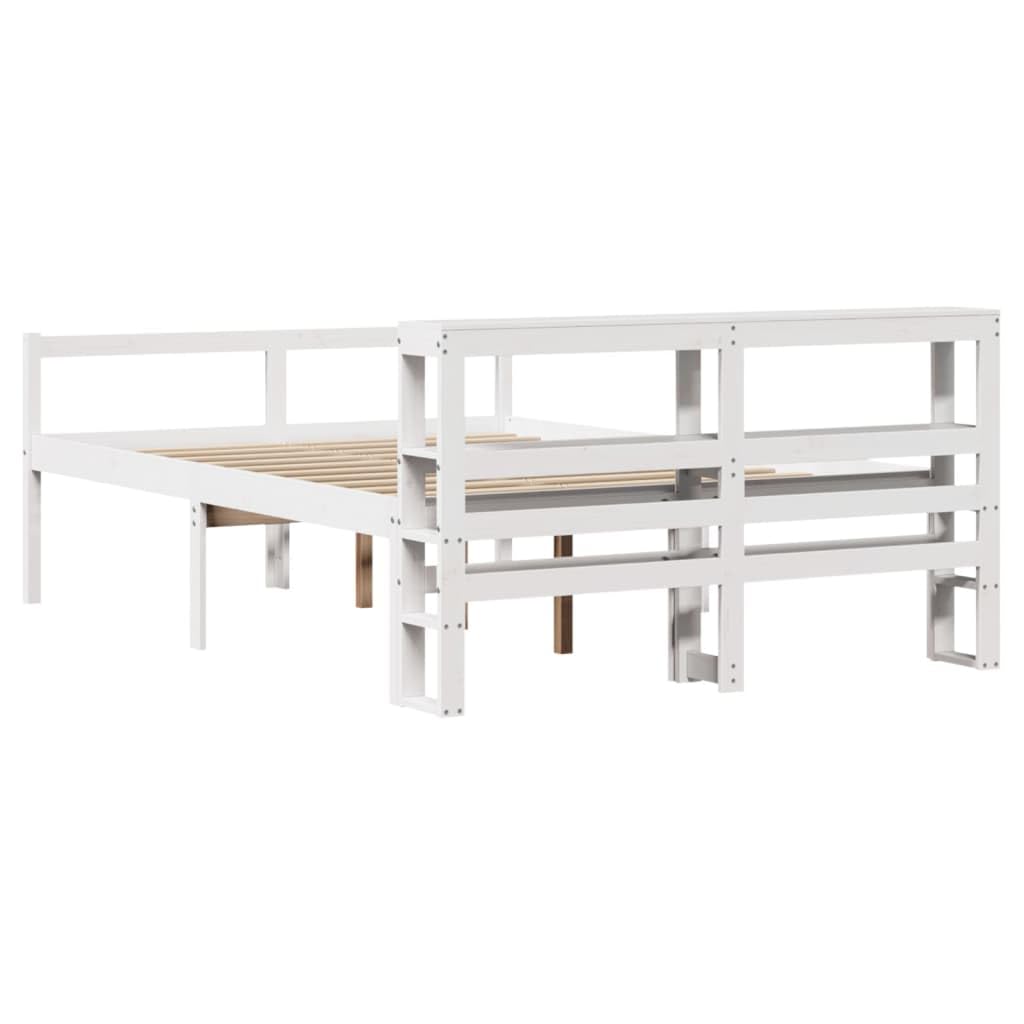 Massivholz Kiefernholz Seniorengerecht viel Stauraum Weiß 140x200 cm | Seniorenbett mit Kopfteil Massivholz Weiß 140x200 cm ohne Matratze Seniorengerecht Stauraumbett