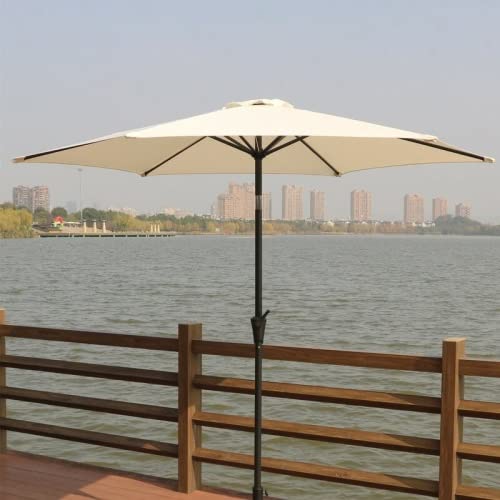 Fuzofuiz 9' Aluminum Patio Umbrella With Carry Bag, Uv Protected Outdoor Umbrella With Auto Crank And Push Button Tilt (Creme) #TOP1