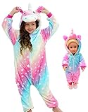 Girls Unicorn Pajamas Onesie Costume with Matching Doll Pajamas (Oblique stripe starry pi...