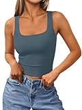 Trendy Queen Women's Summer Square Neck Tank Tops Workout Cropped Ribbed Summer Camisole Sleeveless Clothes 2025 Greyblue S