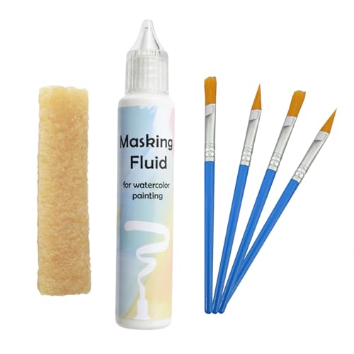 White Watercolor Masking Fluid - Professional Art Supplies with Brush & Eraser for Artists, Painting Medium Pen