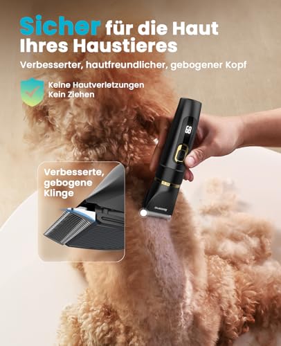 oneisall Leise Hundeschermaschine Upgrade Pro, Profi Schermaschine Hund Katze 2000mAh Wiederaufladbar, IPX7 Wasserdichtes Tierhaarschneidemaschine für die Fellpflege zu Hause