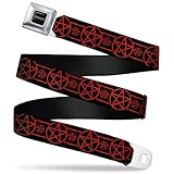 Supernatural Belt, Seatbelt Buckle Belt, Supernatural Pentagram Icon Stripe Black Red, 34 to 52 Inches