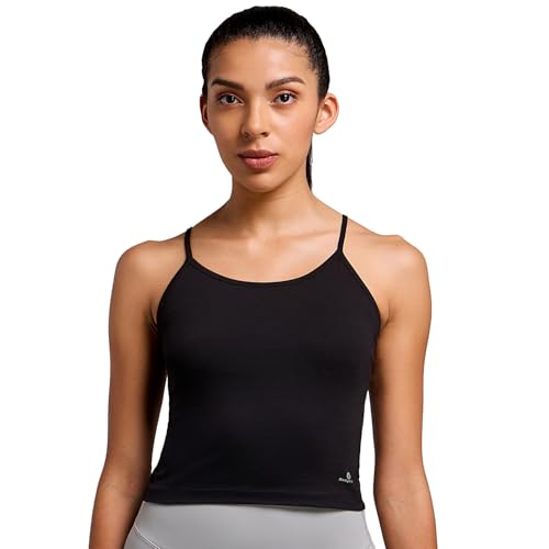 Bodyband Cotton Spaghetti Camisole for Women - Stretchable Slips With Adjustable Strap, Regular Fit Inner Cami Tops - M Black