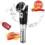 cocinar sous vide Increíblemente Fácil de Usar - Simplemente sujete la máquina sous vide a una olla o recipiente grande, llene el agua entre MIN y MAX, ajuste la temperatura y el tiempo que necesite, luego cocine los alimentos sellados al vacío. (Pantalla LED: E03-- agua debajo del Nivel de agua MIN, E04 - agua por encima del nivel de agua MAX).