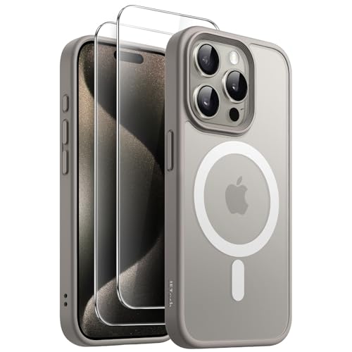 JETech 3 in 1 Magnetische Hülle für iPhone 15 Pro 6,1 Zoll mit 2 Stück Gehärtetes Glas Schutzfolie, Kompatibel mit MagSa...