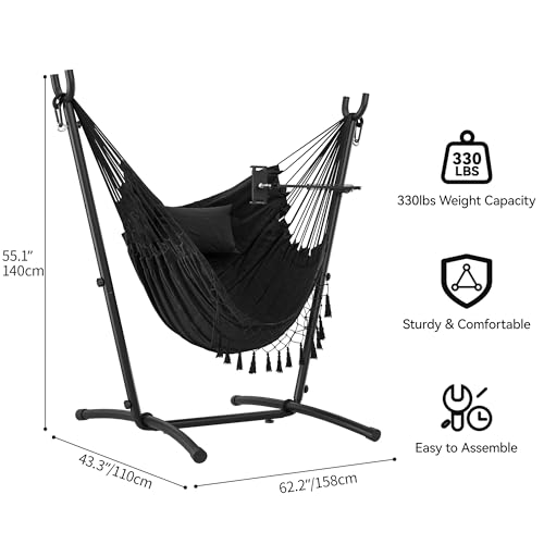 YITAHOME Hamaca con Soporte, Carga máxima de 150 kg, Soporte de Hamaca con Columpio Colgante, 158 x 110 x 140 cm, Marco de Acero Resistente, Silla Columpio con Soporte Ajustable para teléfono para - imagen 2