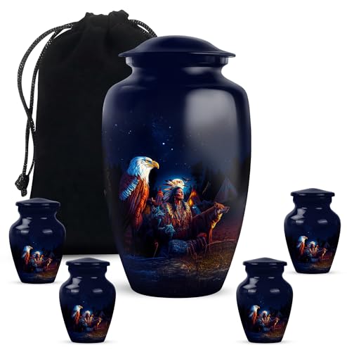 Native American Themed Adult Cremation Urns - Small Urn Sets of 4 & 10 Inch