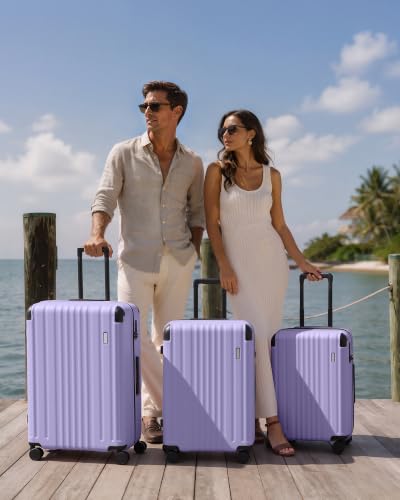 Image of Coolife Luggage Set, Light and Durable Hardshell, 3-Piece, Light Purple