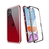 YUNQE Funda para iPhone 11 Pro MAX Carcasa con Marco Metálico Magnético y Cristal Templado de Doble Cara Protector de Pantalla y Protección de Lente Compatible con Cargador Inalámbrico Roja y Negra