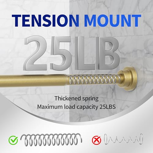 Image of Mcrbeay Shower Curtain Rod, 1 inch Diameter Heavy Duty Tension Shower Rod, Non Slip Adjustable 28-102 inch No Drilling Shower Curtain Rods Spring Tension For Bathroom, Shower Stall, No Rust, Chrome Gold