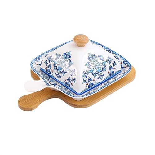 Fuente para horno Plato de arroz al horno, plato de horno microondas con tapa, bandeja de cerámica for hornear, plato de queso, plato de mantequilla, platos comerciales Ideal para lasaña, tartas y tap