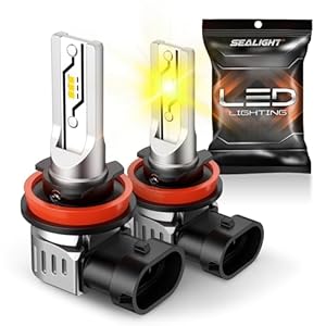 SEALIGHT H11 LED Fog Light Bulbs Yellow, 10000LM H8 H16 H11 Yellow LED Fog Light Bulb 600% Brightness Upgrade, 1:1 Size 100% Successful Installation for Trucks Cars, 3000K Amber Yellow, Pack of 2