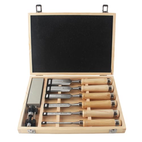 HODYANN 8 Pcs 11.4in Wood Chisel Sets with Wooden Case