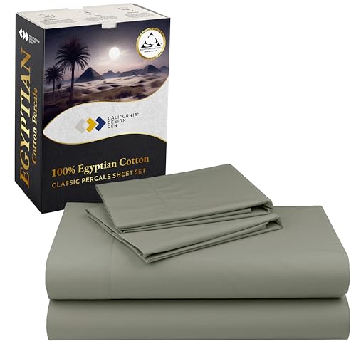 California Design Den Certified 100% Egyptian Cotton Sheets Full Size Set - Lightweight, Crisp Percale, Full Size Bed Sheets Cotton Set, Deep Pockets, Durable Luxury Bedding (Sage Mist - Gray Tone)