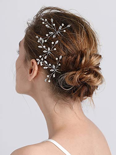 Fxmimior Bridal Hair Accessories Pearl Crystal Hair Pins Hair Clips Bobby Pin Wedding Party Evening Headpiece Head Wear (Pack Of 3) (Silver) #TOP2