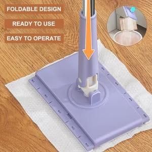 Image of Automatic Cloth Clip Mop, Flat Floor Cleaning Mop with Stainless Steel Handle, Purple