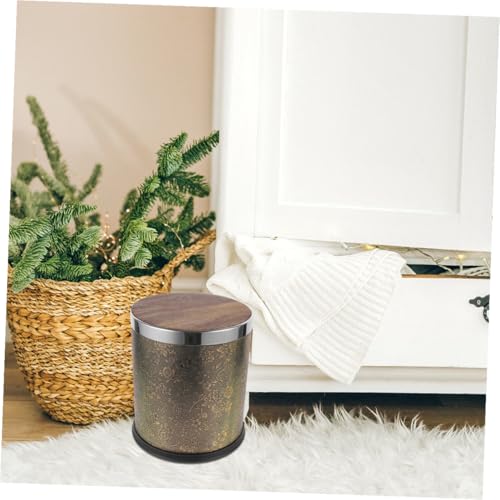 LALAFINA 2pcs Plastic Trash Can Lids with Wood Grain Look Replacement Waste Bin Covers Easy Install Outdoor Garbage Can Accessories Odor Containment Smooth Surface Cleaning - Thumbnail 6
