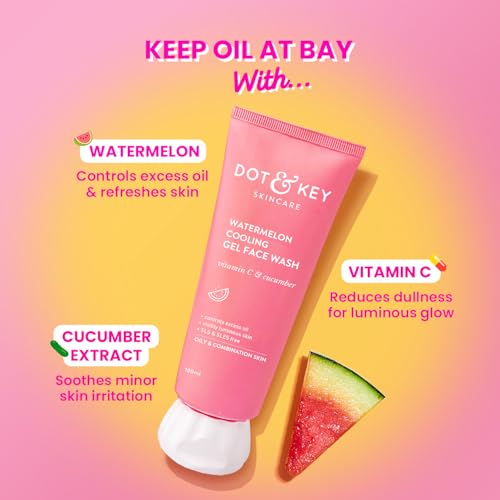 Image of Dot & Key Watermelon Cooling Gel Face Wash With Vitamin C & Cucumber | Face Wash For Glowing Skin|Oil Free |Removes Excess Oil & Dirt | For Combination & Oily Skin| For Women & Men|175Ml