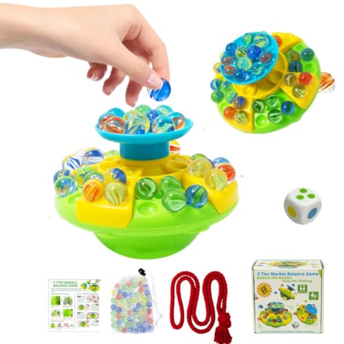 lumitrail Wobble Marble Stack Balance Game with 60 Glass Marbles for Kids