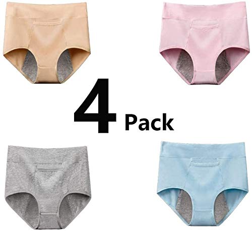Cotone mestruali Slip 4 Pack Signore Incontinenza Intimo Donna for Ciclo mestruale Pesante Flusso & incontinenza Lieve 0812 (Color : -, Size : Medium)