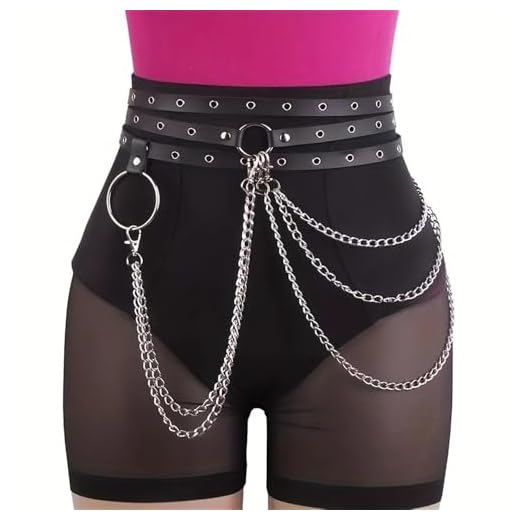 Cinto feminino preto de couro PU com corrente corporal gótica removível acessórios de Halloween cinto de joias para mulheres e meninas, cintos punk rock para jeans, one size