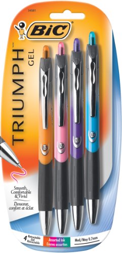 BIC Triumph Gel Fashion, Medium Point 0.7 mm, 4 Pack, Assorted Ink (RTR57AP41)