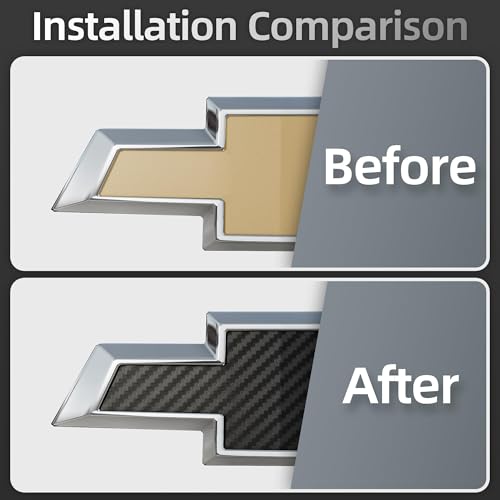 Image of 6 PCS Emblem Wrap Kit Compatible with Bowtie Logo Wrap Car Stickers, 11.8'' x 4.3'' Cut-Your-Own Emblem Overlay DIY Decals for Chevy, Carbon Fiber Black with Tool Kits