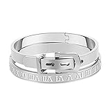 Jarlinwel Gold Silver Plated Bracelets for Men Women Roman Numeral Bangle Bracelet Stainless Steel Personalized Engraved Unisex Gift (2 Pcs Mens Silver Bangle)