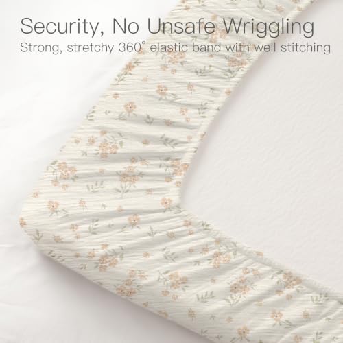 Image of Organic Baby Bassinet Sheets 2 Pack 33 inchx17 inch 100% Muslin Cotton for Baby Girl Boy, 1Soft Fitted Mattress Pad Cover Compatible with Halo BassiNest Swivel Sleeper, Graco, Baby Delight, Chicco, Angelbliss