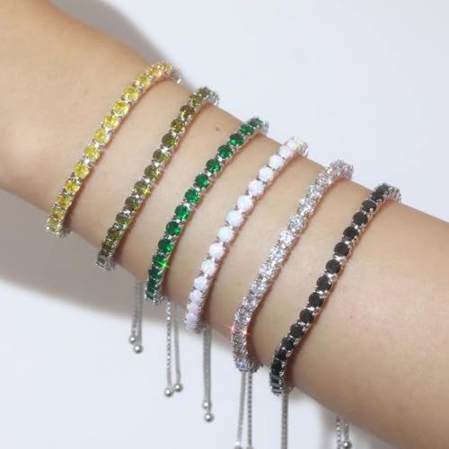 FANCIME Birthstone Bracelet Jewelry for Women Sterling Silver Tennis Bracelet Classic Bolo Adjustable Chain Fine Jewelry Anniversary Birthday Gifts for Women Mom Wife Her - Image 4
