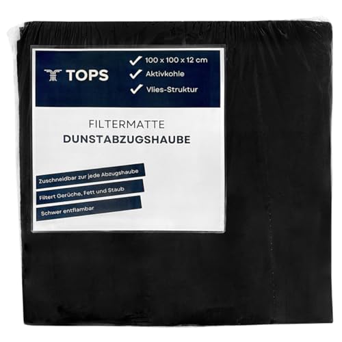 Tops Filtermatte 100cm x 100 cm | Abzugshaube filter aus Aktivkohle | Filter für Dunstabzugshaube zuschneidbar | Filtermatten für effektive Geruchs- und Fettfilterung in Küche