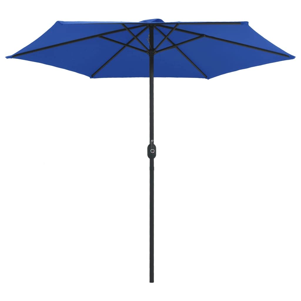 Parasol przeciwsłoneczny z aluminiowym masztem 270 x 246 cm, lazurowy niebieski i pokrycie parasola, 6 mocnych podpórek zapewniających stabilność, mechanizm korbowy do łatwego otwierania i