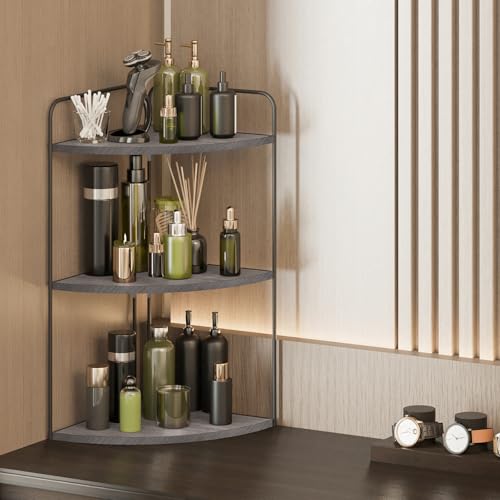 Image of Forest Angle Bathroom Counter Organizer,Countertop Organizer,Vanity Organizers,Bathroom Storage,Bathroom Sink Caddy,Counter Shelf,Corner Counter,Corner Shelves(Black-Grey)
