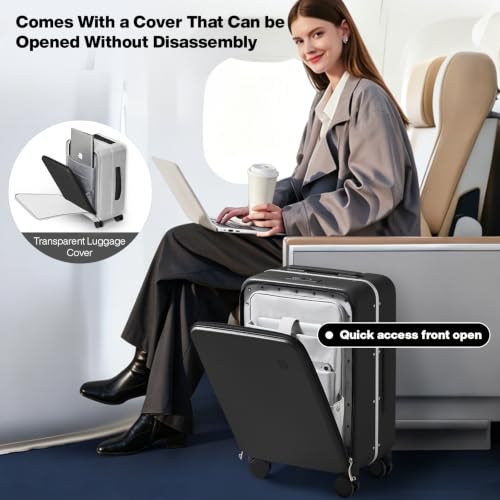 Image of mixi Luggage Suitcase with Spinner Wheels, Carry On Luggage with Laptop Pocket,18 /20 /24 Inch Travel Luggage Aluminum Frame PC Hardside with TSA Lock & Cover, Black Hollow Wheel, 20-inch