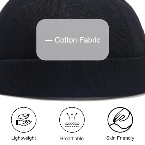 Image of Brimless Hats for Men Brimless Caps, Rolled Cuff Retro Docker Hat for Womens with Adjustable Beanie Hat
