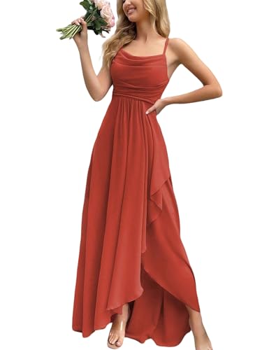 VOUIAO Womens Formal Evening Gown Elegant Long Prom Dress Summer Wedding Guest Party Cocktail Bridesmaid Maxi Dress Coral Orange XL