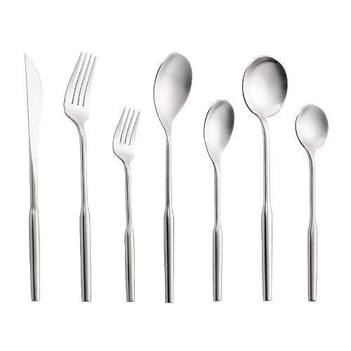 Silverware Flatware Cutlery Set, 304 Stainless Steel Cutlery Set Silver Gold Steak Knife, Fork and Spoon,Silver-4Set