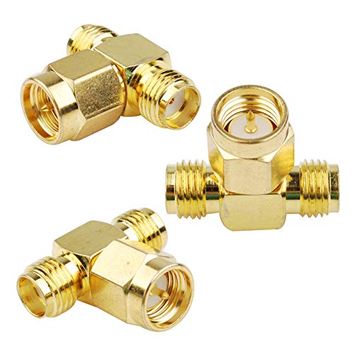 Superbat SMA Male to Dual Female Adapter Splitter 50ohm T Shape 2 Way Coax Antenna Splitter for Antenna FPV Drone