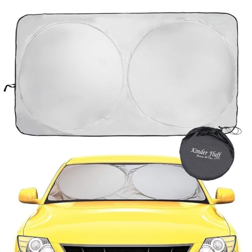 Kinder Fluff Patented Windscreen Sunshade | Reflective Car Sun Protection - Certified 99% UVR Block - Cool Interior | Foldable Sun Visor Cover | Automotive Accessories for Summer Heat |Size S 150x72cm